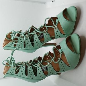 Gorgeous sexy mint green lace up heels